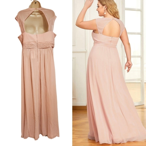 Ever Pretty Chiffon Beaded Belt V Neck Maxi Dress Pink Size 20 - Picture 4 of 13